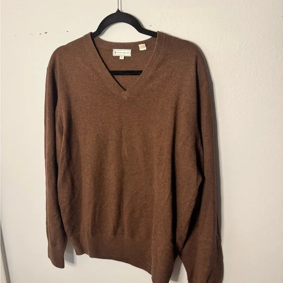 Peter Millar Cashmere Rich Brown V-Neck Sweater - Picture 2 of 4